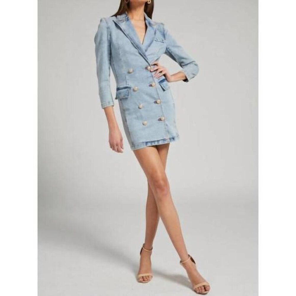 Generation Love Sean Denim Blazer Dress Size XXS NWT in Light Blue Gold Buttons - Picture 3 of 9